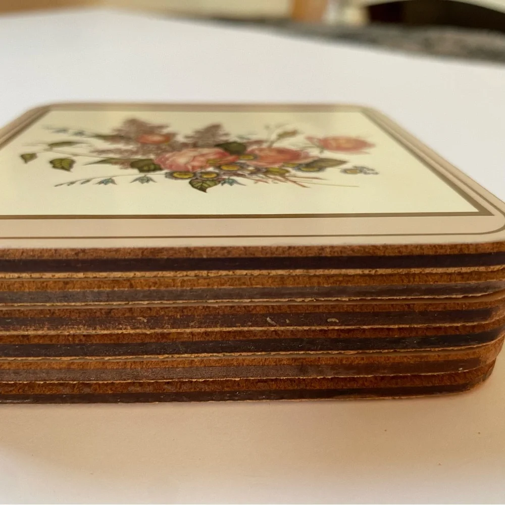 Pimpernel Coasters Lot of 6 Acrylic Cork Back Field Flowers England roses peony